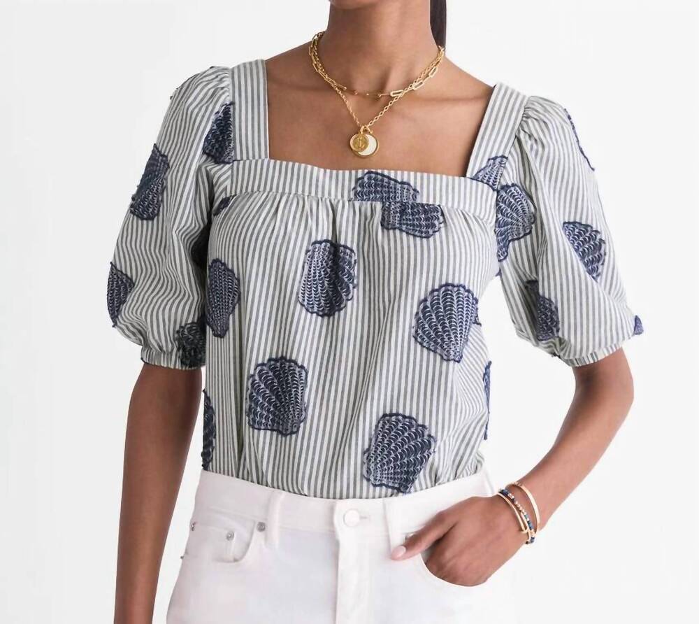 NEW VINEYARD VINES serena short sleeve top in shell jacquard navy